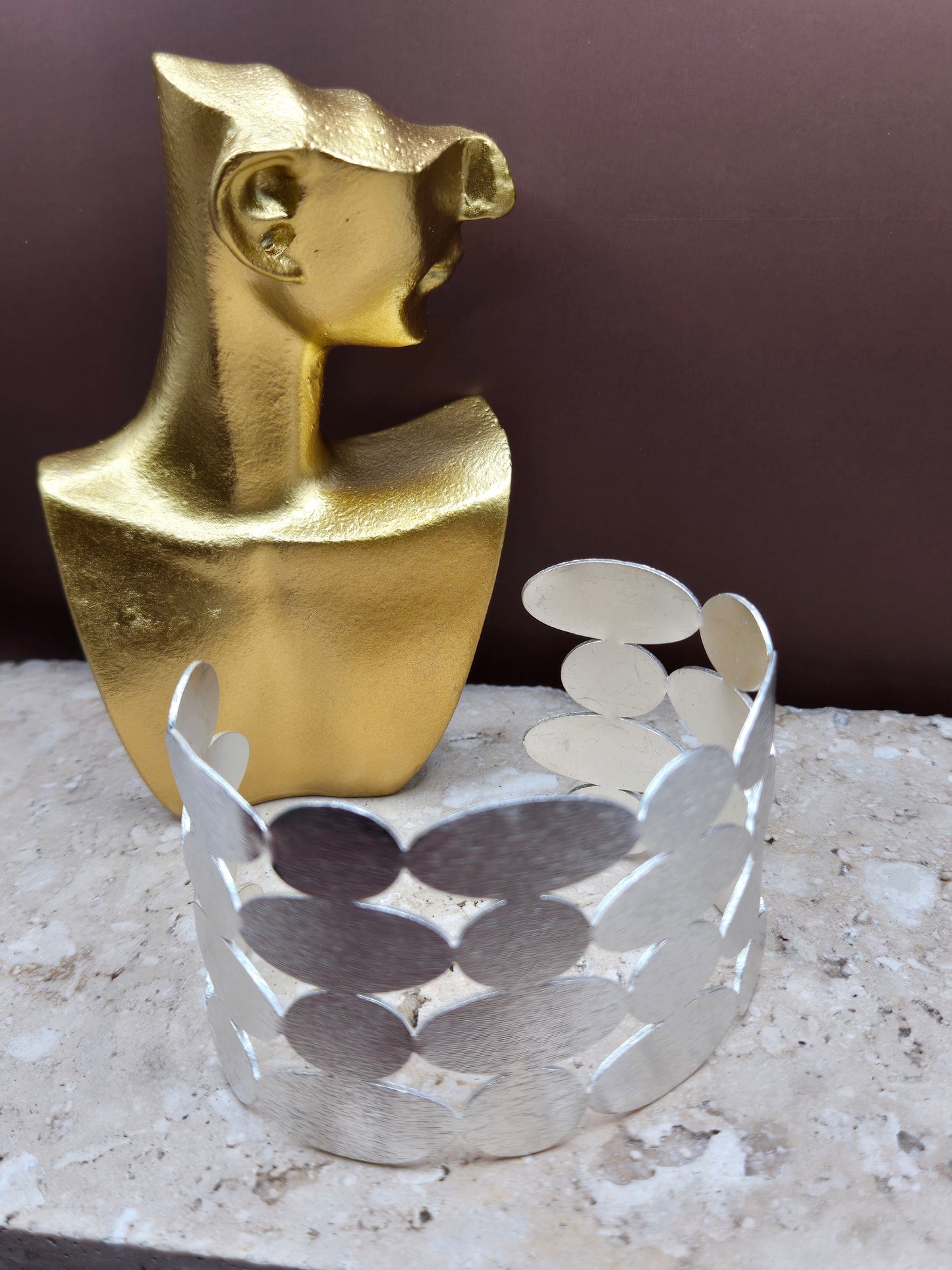 Brazalete óvalos y circulos, color plata o dorado, ajustable