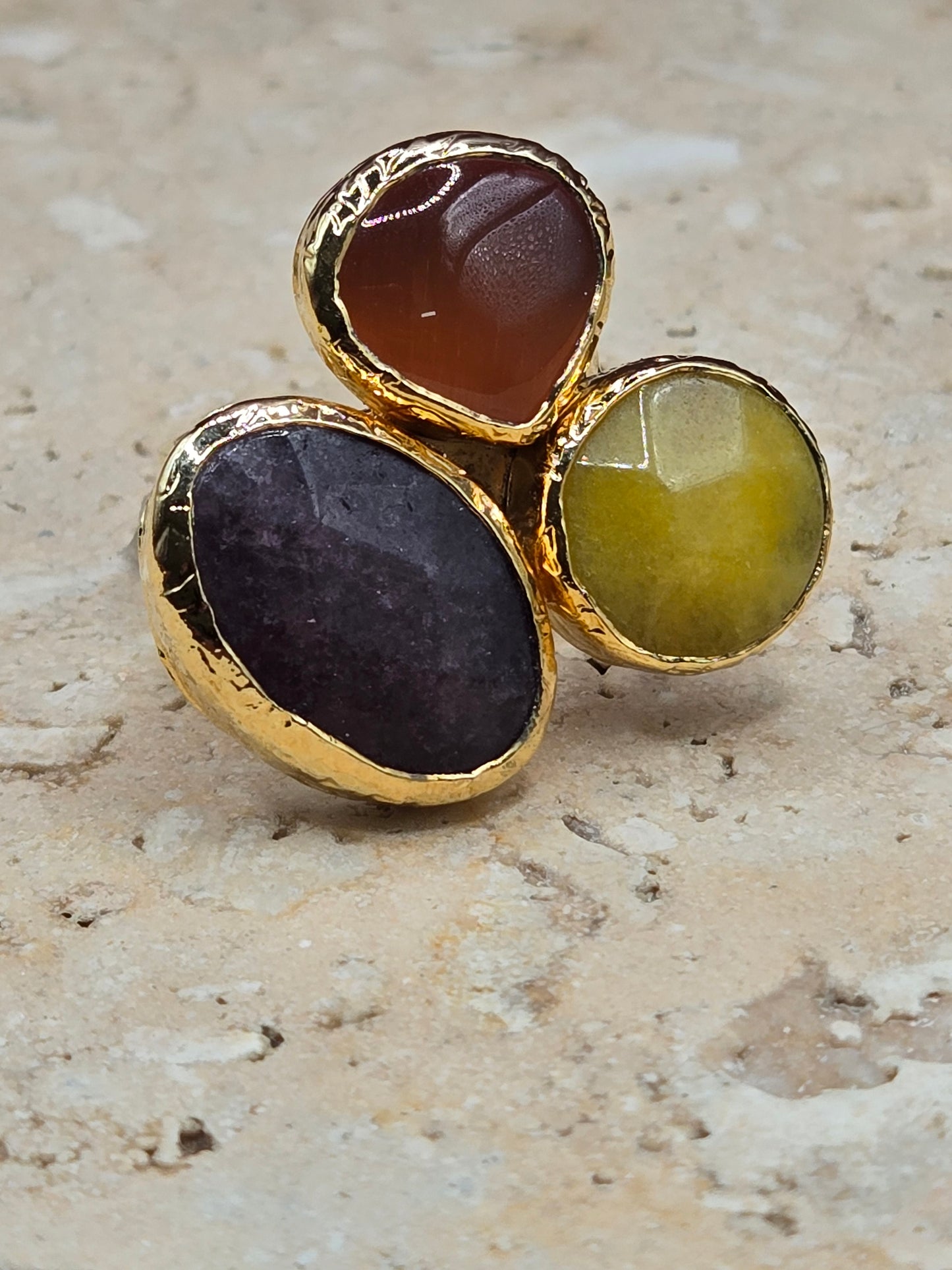 Sortija con piedra agata, color oro mate, ajustable, varios colores