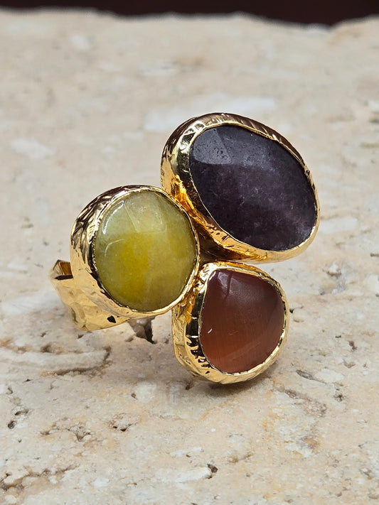 Sortija con piedra agata, color oro mate, ajustable, varios colores