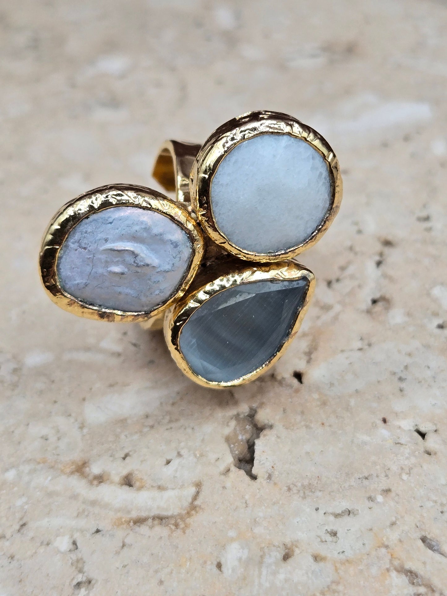 Sortija con piedra agata, color oro mate, ajustable, varios colores