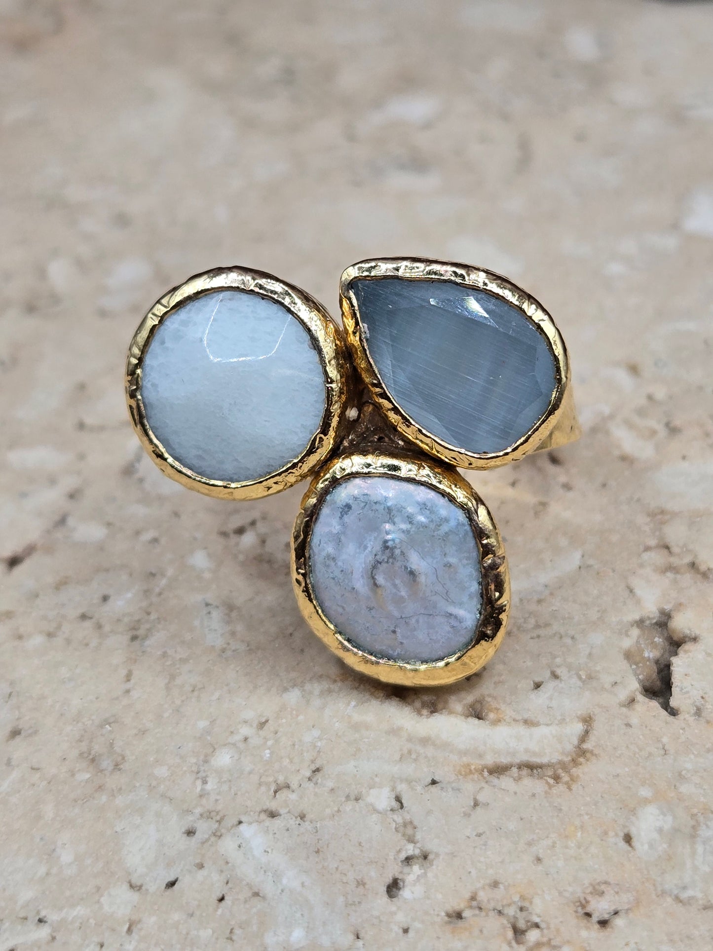 Sortija con piedra agata, color oro mate, ajustable, varios colores