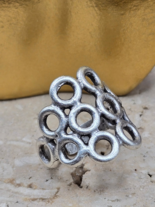 Sortija multi-círculos, color plata mate, ajustable