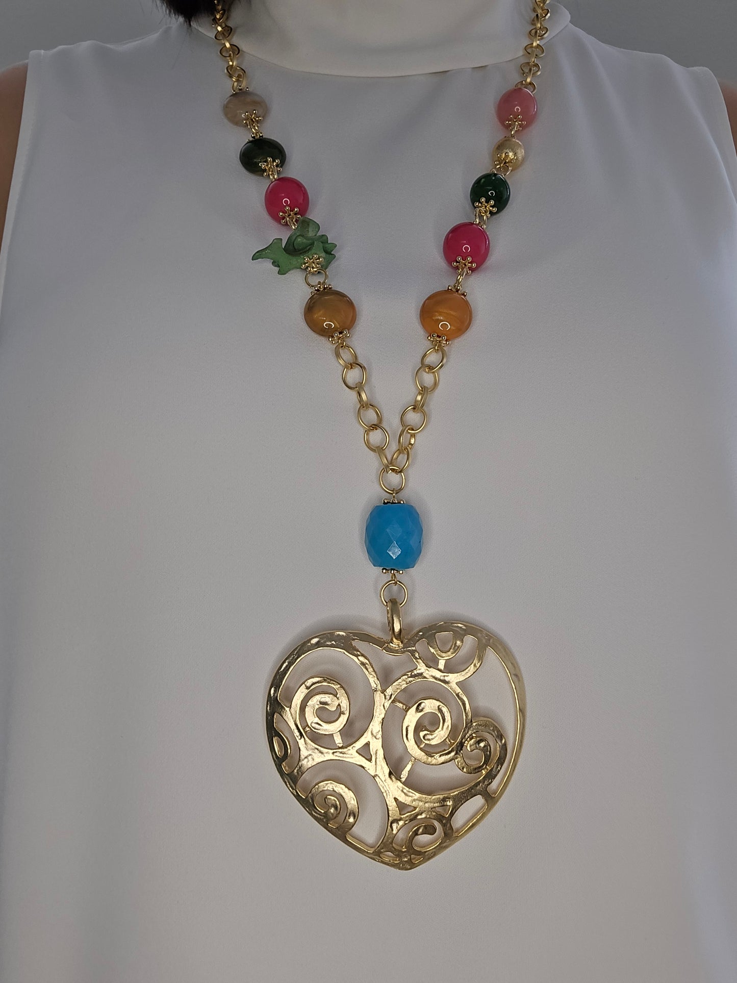 Collar "Beaded Heart", dorado, largo