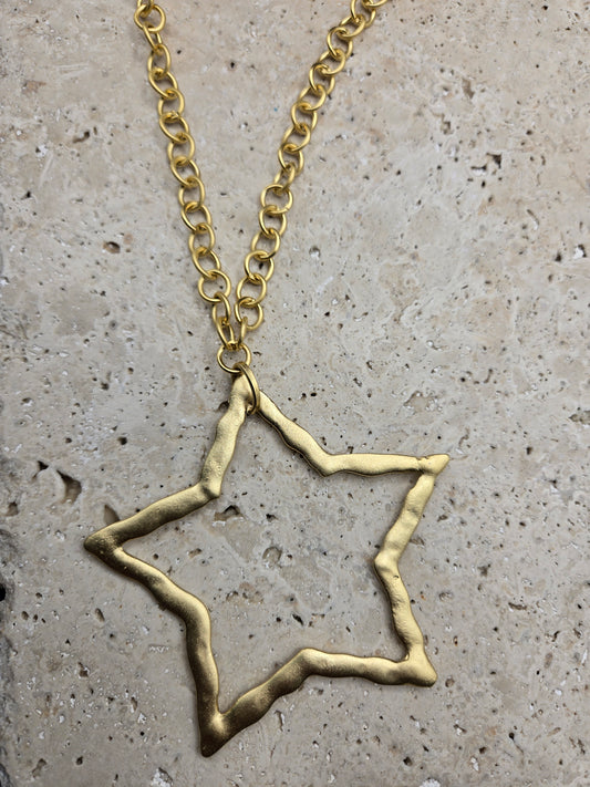 Collar estrella solitaria, color oro, largo