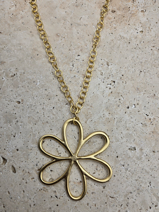 Collar flor colgante, color oro, largo