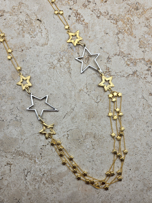 Collar "rock star", dorado y plateado, largo