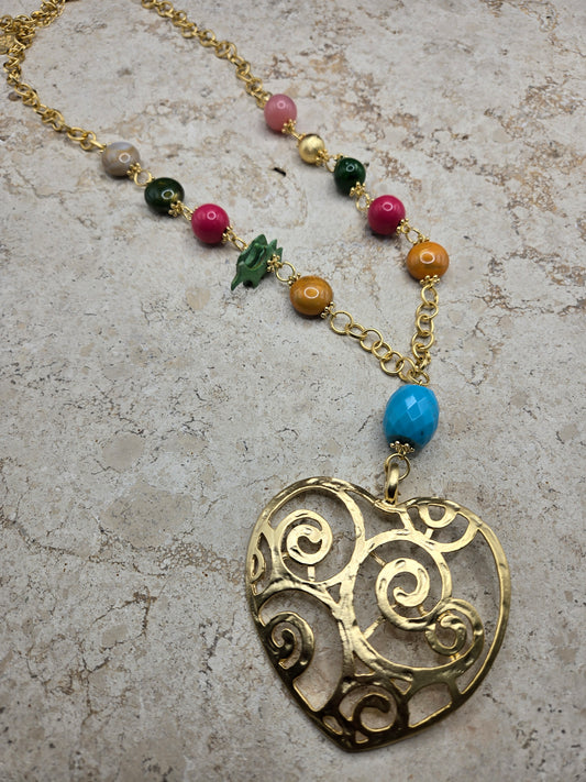 Collar "Beaded Heart", dorado, largo